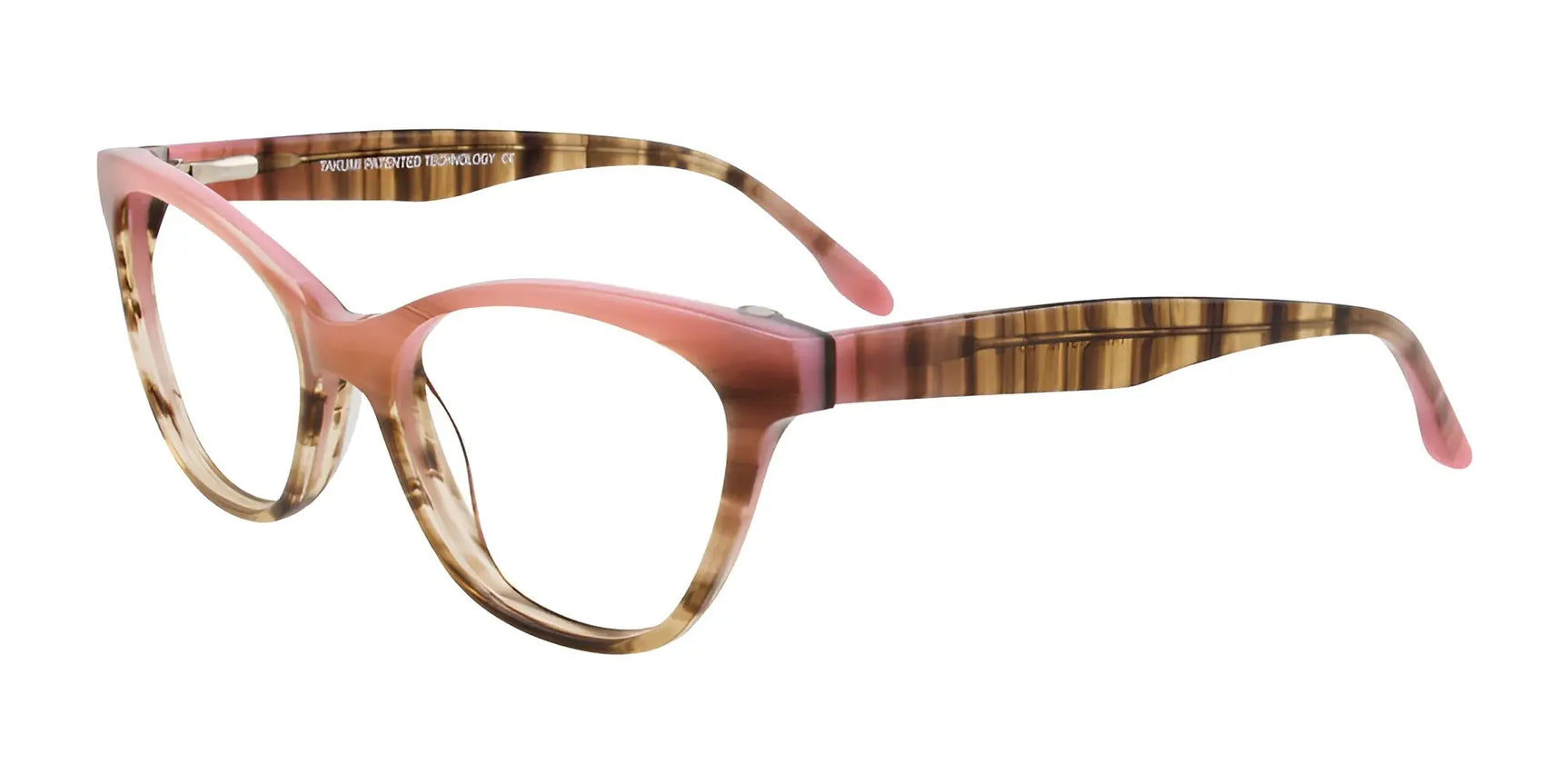 Takumi TK1051 Eyeglasses with Clip-on Sunglasses Marbled Brown & Pink