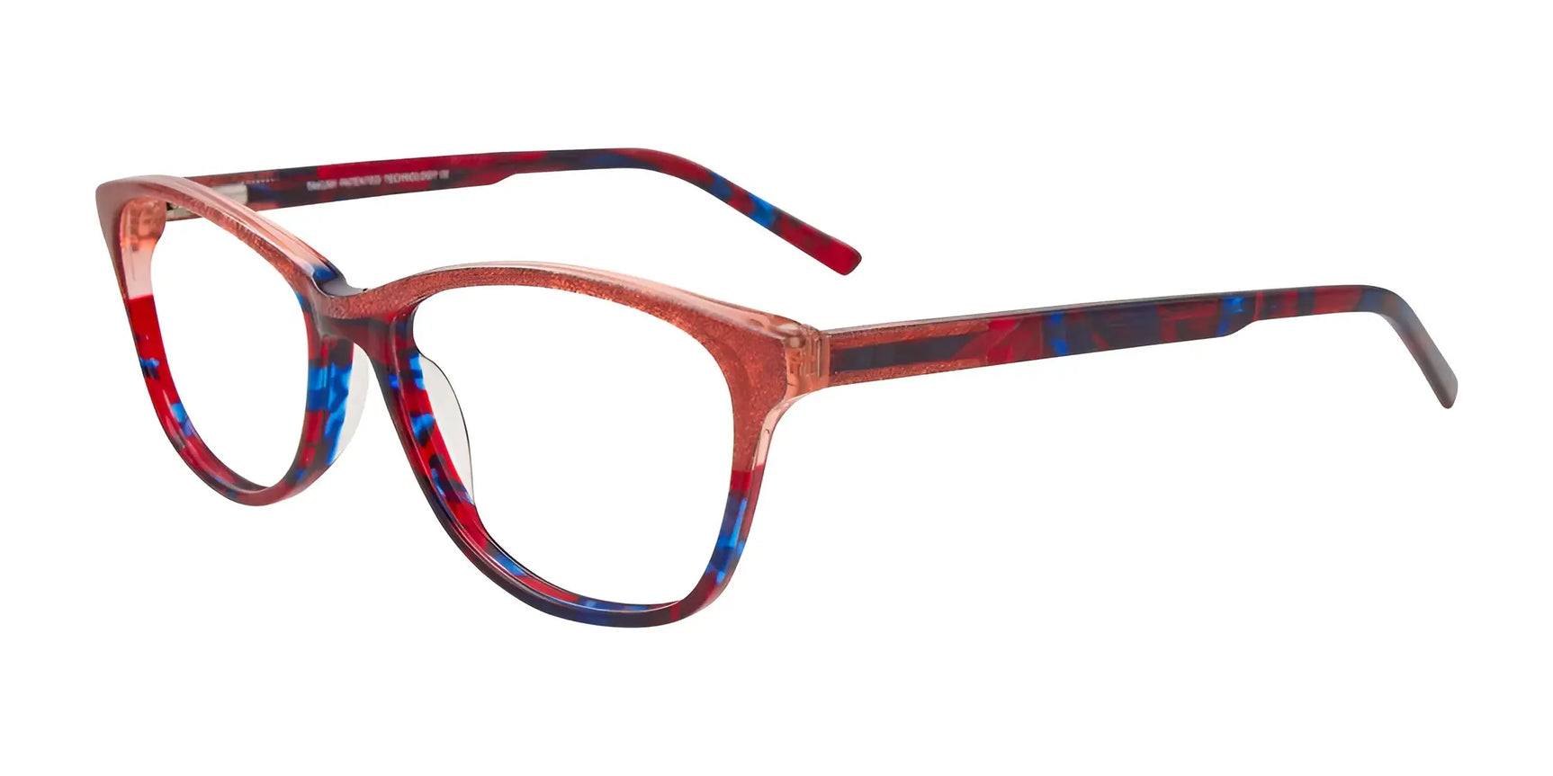 Takumi TK1084 Eyeglasses with Clip-on Sunglasses Red & Blue Marbled & Light Red