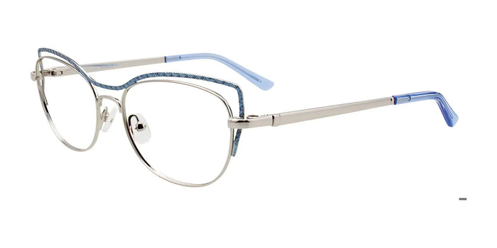 Takumi TK1103 Eyeglasses with Clip-on Sunglasses | Size 52 / Shiny Light Blue & Silver