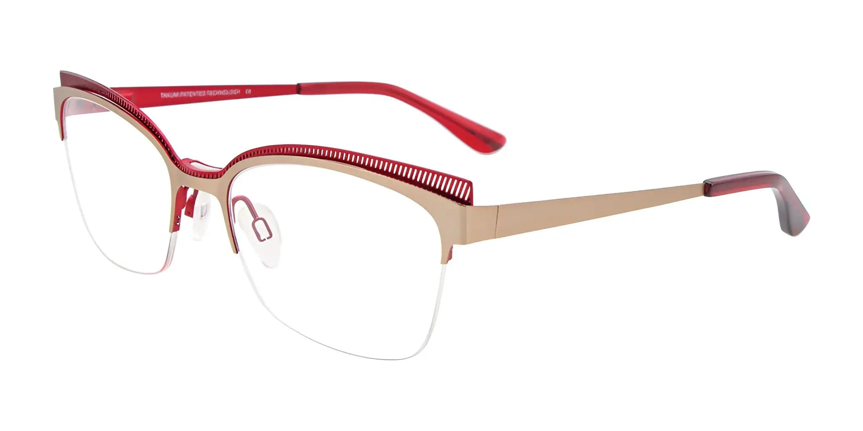 Takumi TK1110 Eyeglasses with Clip-on Sunglasses Satin Gold & Red