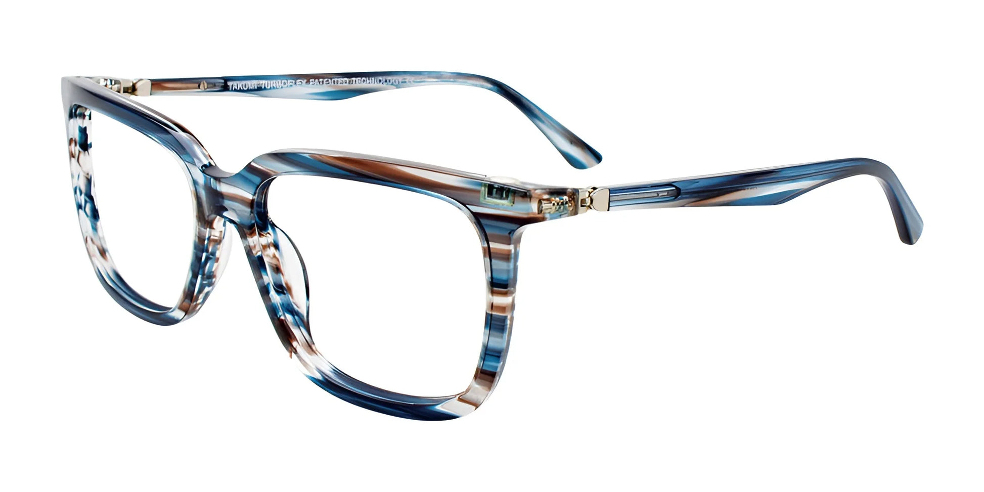 Takumi TK1116 Eyeglasses with Clip-on Sunglasses Blue & Brown Marbled
