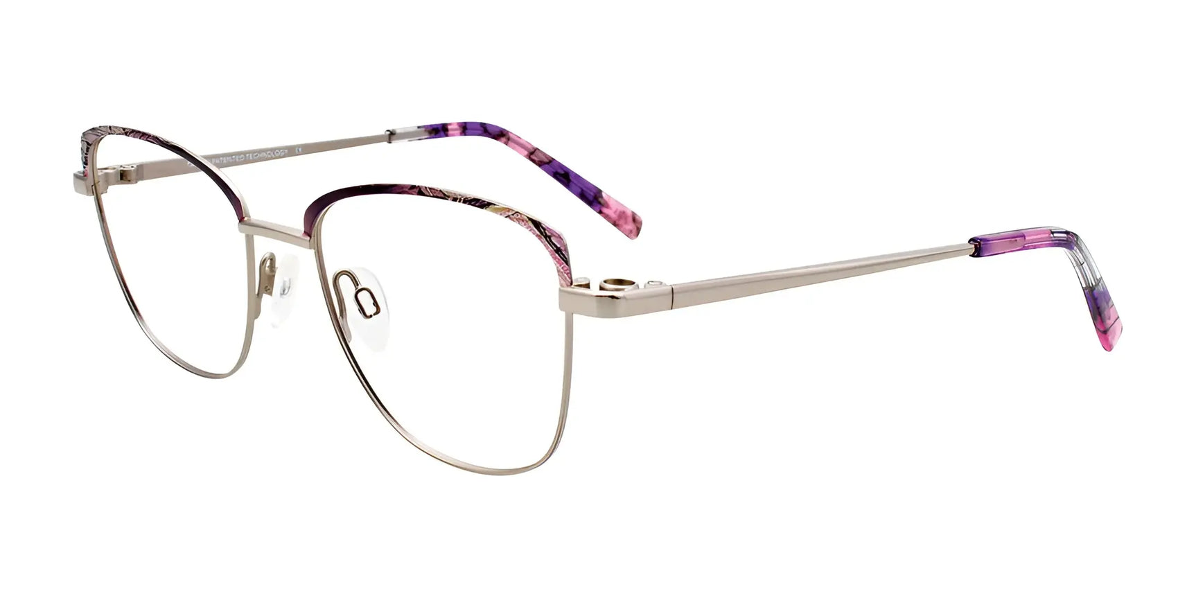 Takumi TK1118 Eyeglasses with Clip-on Sunglasses Purpe & Shiny Silver