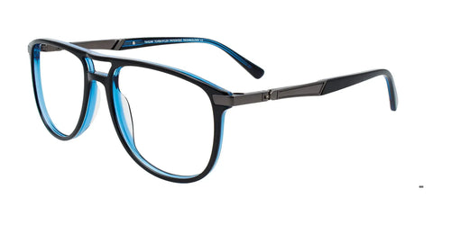 Takumi TK1127 Eyeglasses with Clip-on Sunglasses / Size 53 / Black & Blue Crystal & Satin Steel