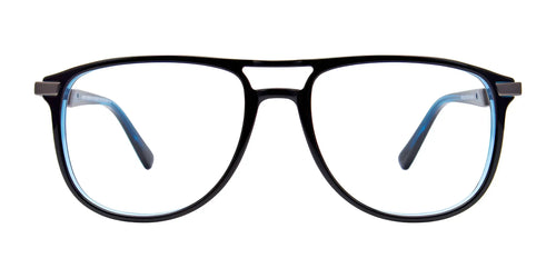 Takumi TK1127 Eyeglasses with Clip-on Sunglasses / Size 53 / Black & Blue Crystal & Satin Steel