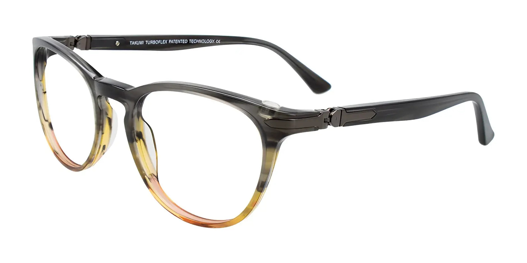 Takumi TK1132 Eyeglasses with Clip-on Sunglasses Brown & Yellow & Grey Marbled