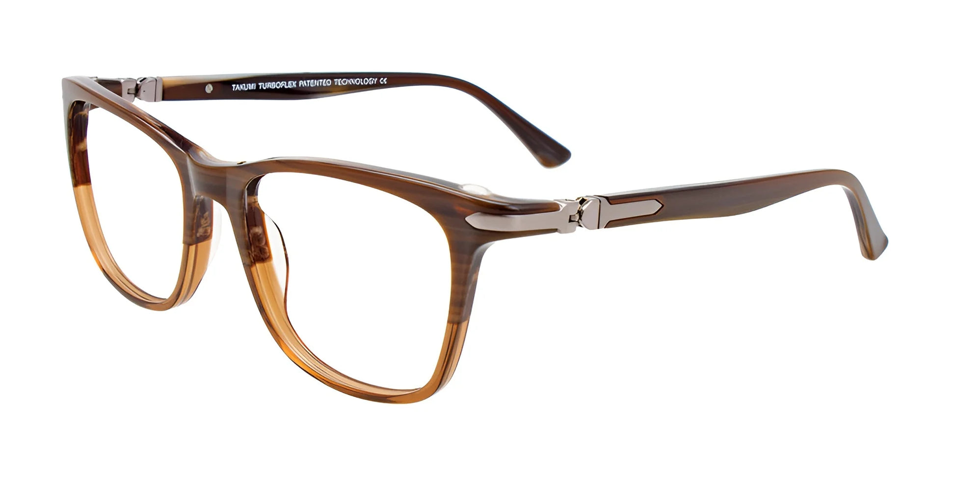 Takumi TK1133 Eyeglasses with Clip-on Sunglasses Brown Marbled & Crystal Brown