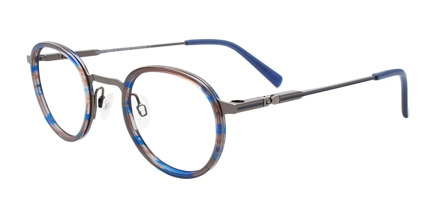 Takumi TK1153 Eyeglasses with Clip-on Sunglasses Blue Marbled & Satin Steel