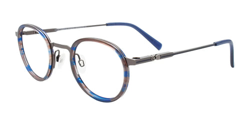 Takumi TK1153 Eyeglasses with Clip-on Sunglasses / Size 44 / Blue Marbled & Satin Steel