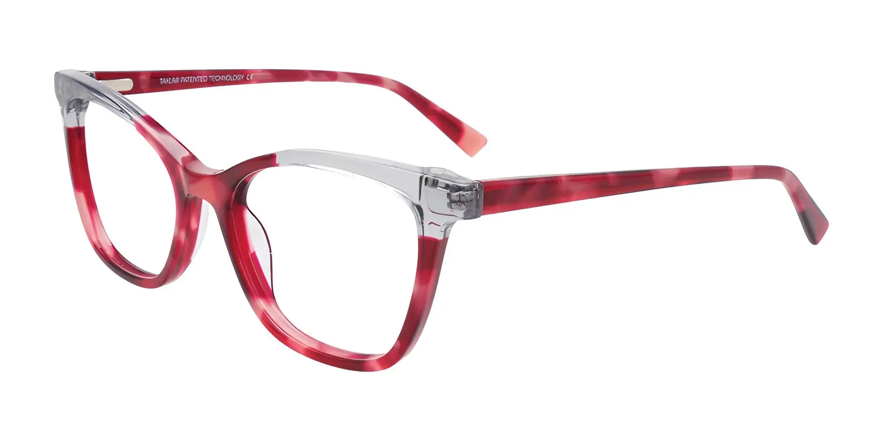 Takumi TK1154 Eyeglasses with Clip-on Sunglasses Red & Pink Marbled & Crystal Grey