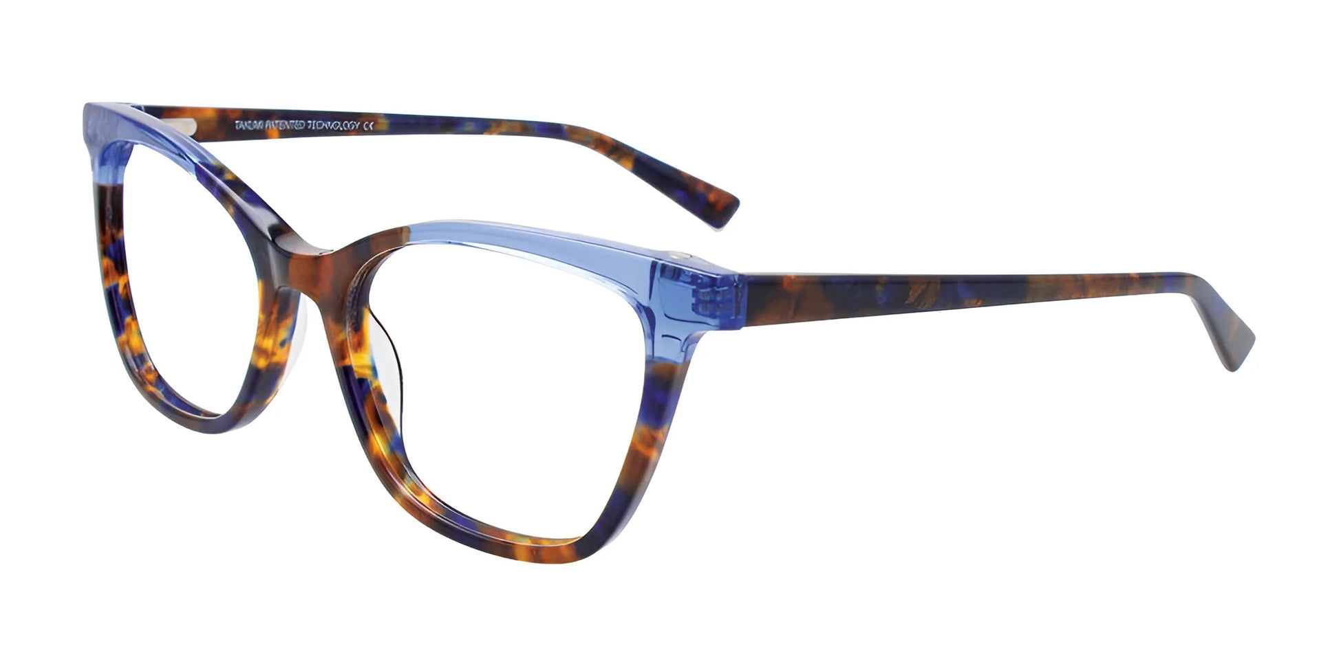 Takumi TK1154 Eyeglasses with Clip-on Sunglasses Blue & Brown Marbled & Crystal Blue