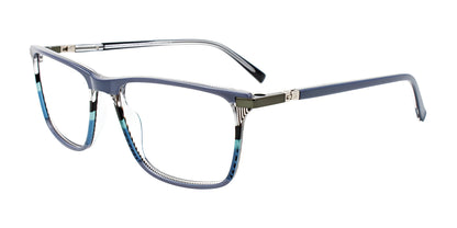 Takumi TK1156 Eyeglasses with Clip-on Sunglasses Greyish Blue & Multicolor Lines & Dark Steel