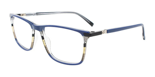 Takumi TK1156 Eyeglasses with Clip-on Sunglasses / Size 56 / Blue & Multicolor Lines & Dark Blue