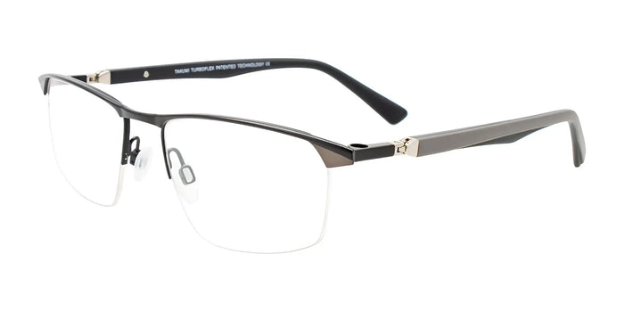 Takumi TK1239 Eyeglasses with Clip-on Sunglasses | Size 52 / Satin Black & Steel / Grey & Black