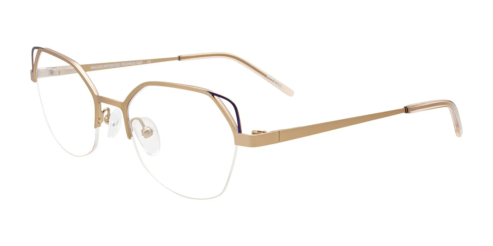 Takumi TK1270 Eyeglasses with Clip-on Sunglasses Soft Gold & Blue Trim