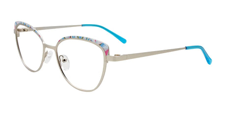 Takumi TK1278 Eyeglasses with Clip-on Sunglasses Silver & Blue Pink Mix Patterned Browline