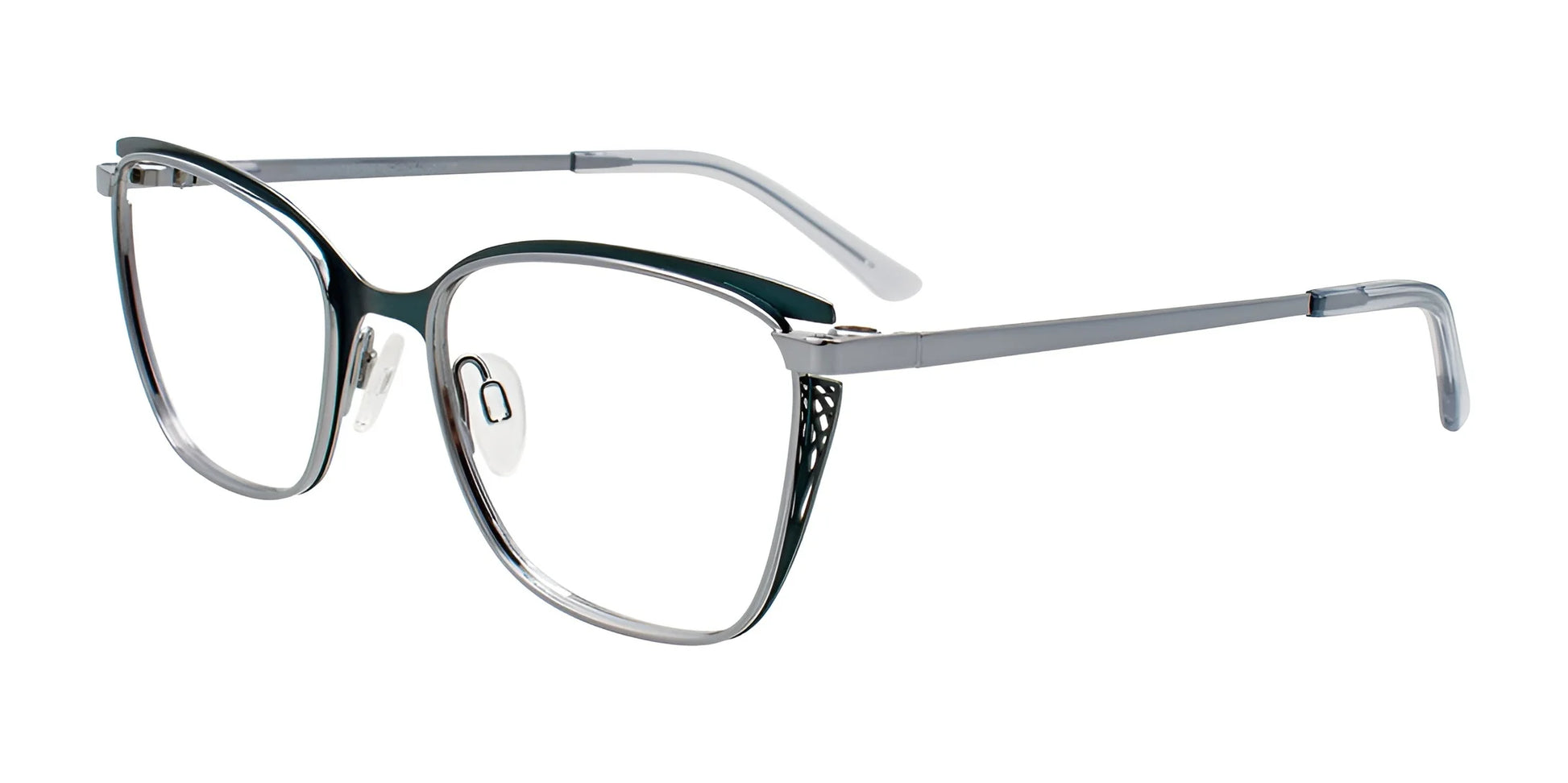 Takumi TK1288 Eyeglasses with Clip-on Sunglasses Dark Green & Shiny Steel