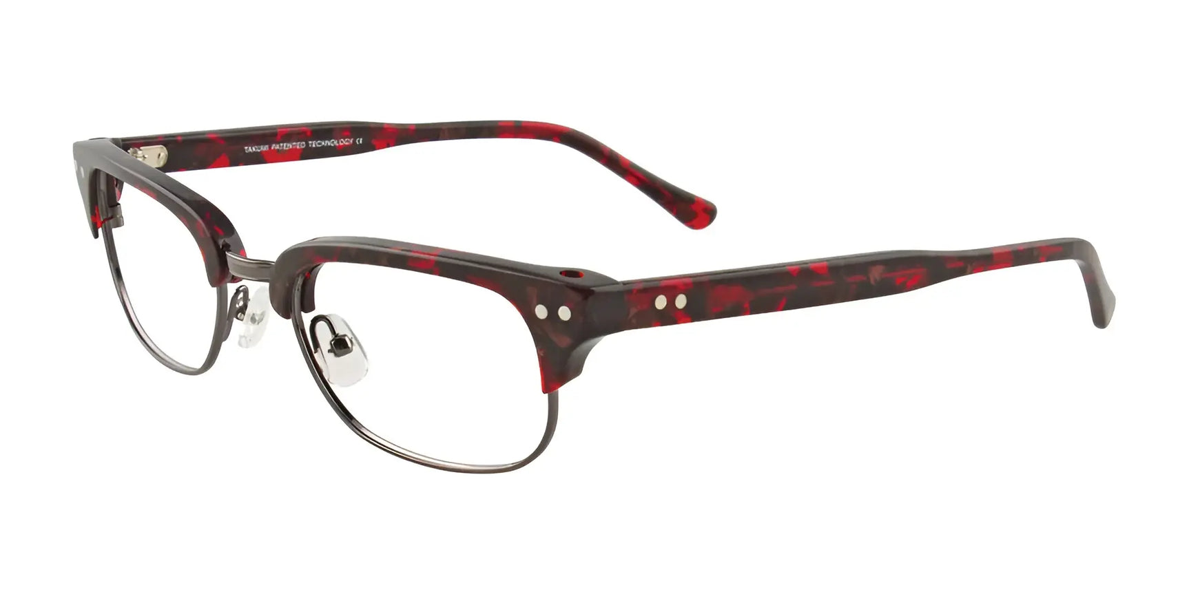 Takumi TK922 Eyeglasses with Clip-on Sunglasses Clear Red & Dark Grey