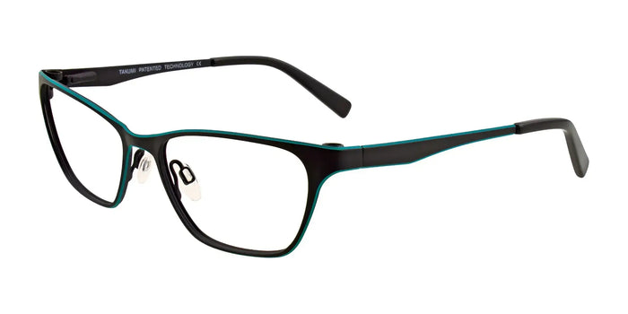 Takumi TK949 Eyeglasses with Clip-on Sunglasses | Size 52 / Satin Black & Turquoise