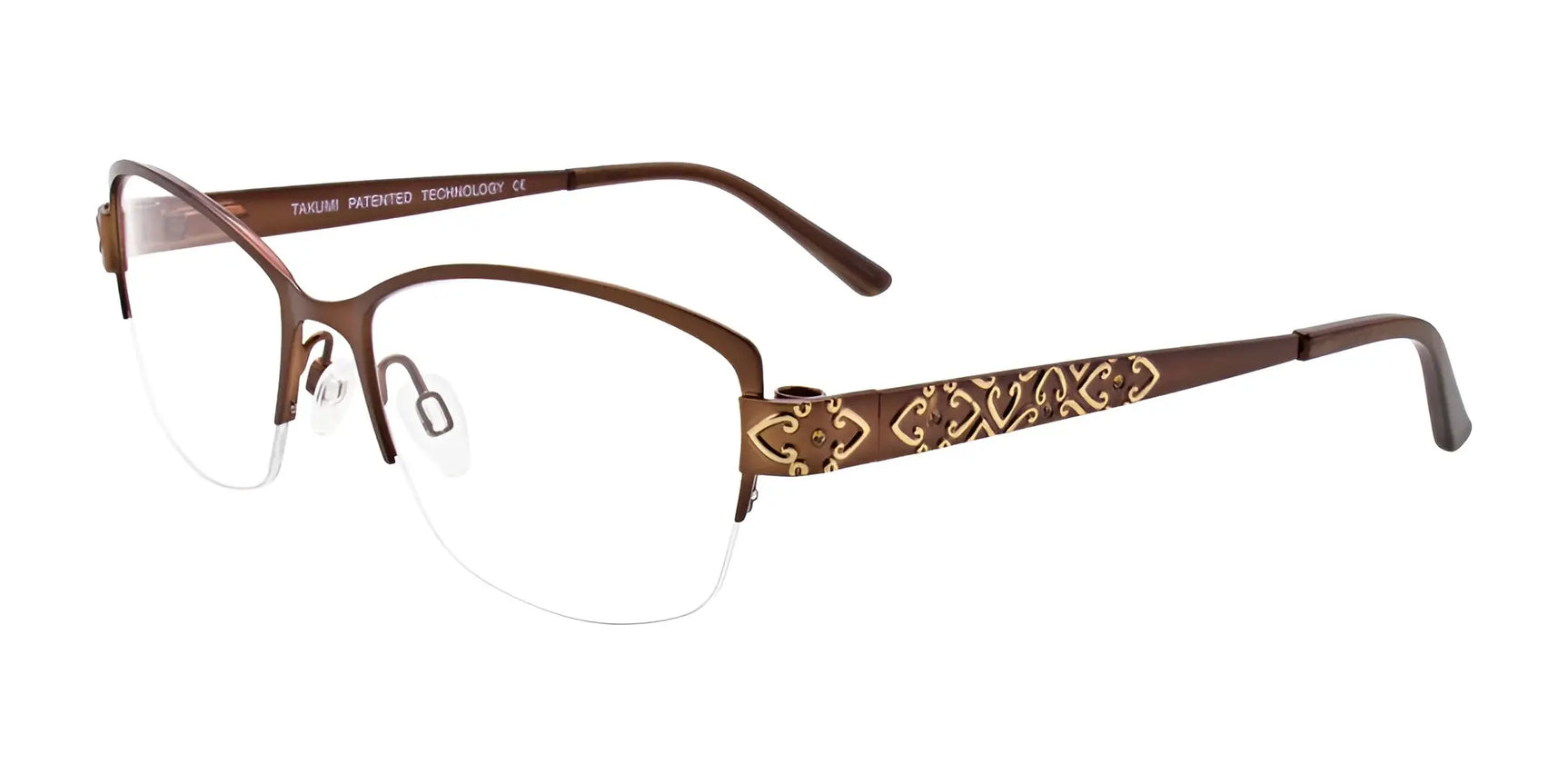 Takumi TK984 Eyeglasses with Clip-on Sunglasses Satin Dark Brown & Gold