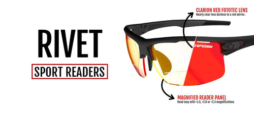 Tifosi Optics RIVET Reader Sunglasses / Size 72 / Blackout/Clarion Red Fototec +1.5