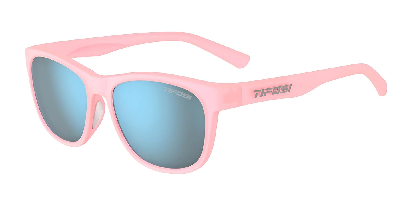 Tifosi Optics SWANK Sunglasses Satin Crystal Blush / Smoke Tint with Bright Blue Mirror