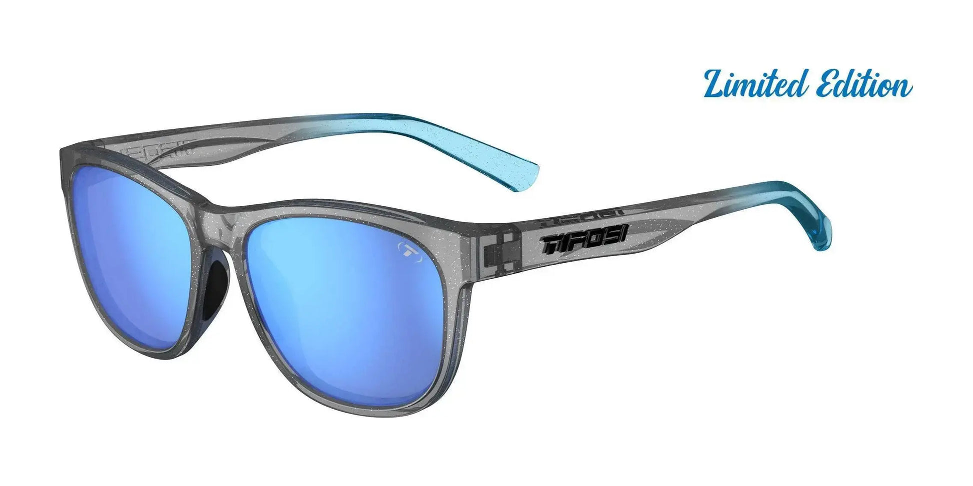 Tifosi Optics SWANK Sunglasses Silver Mist / Smoke Tint with Bright Blue Mirror