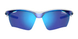 Introducing the Tifosi Optics VERO Sunglasses | Size 64: blue mirrored lenses set in a sleek white frame, perfect for multi-sport activities and ideal for smaller faces.