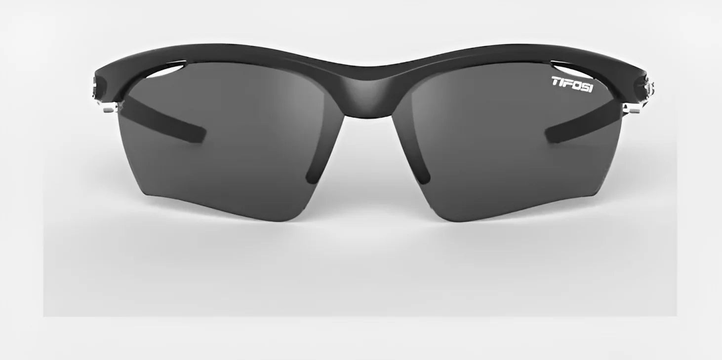 The Tifosi Optics VERO Sunglasses | Size 64 boasts dark lenses, ideal for smaller faces and multi-sport activities, showcased on a plain white background.