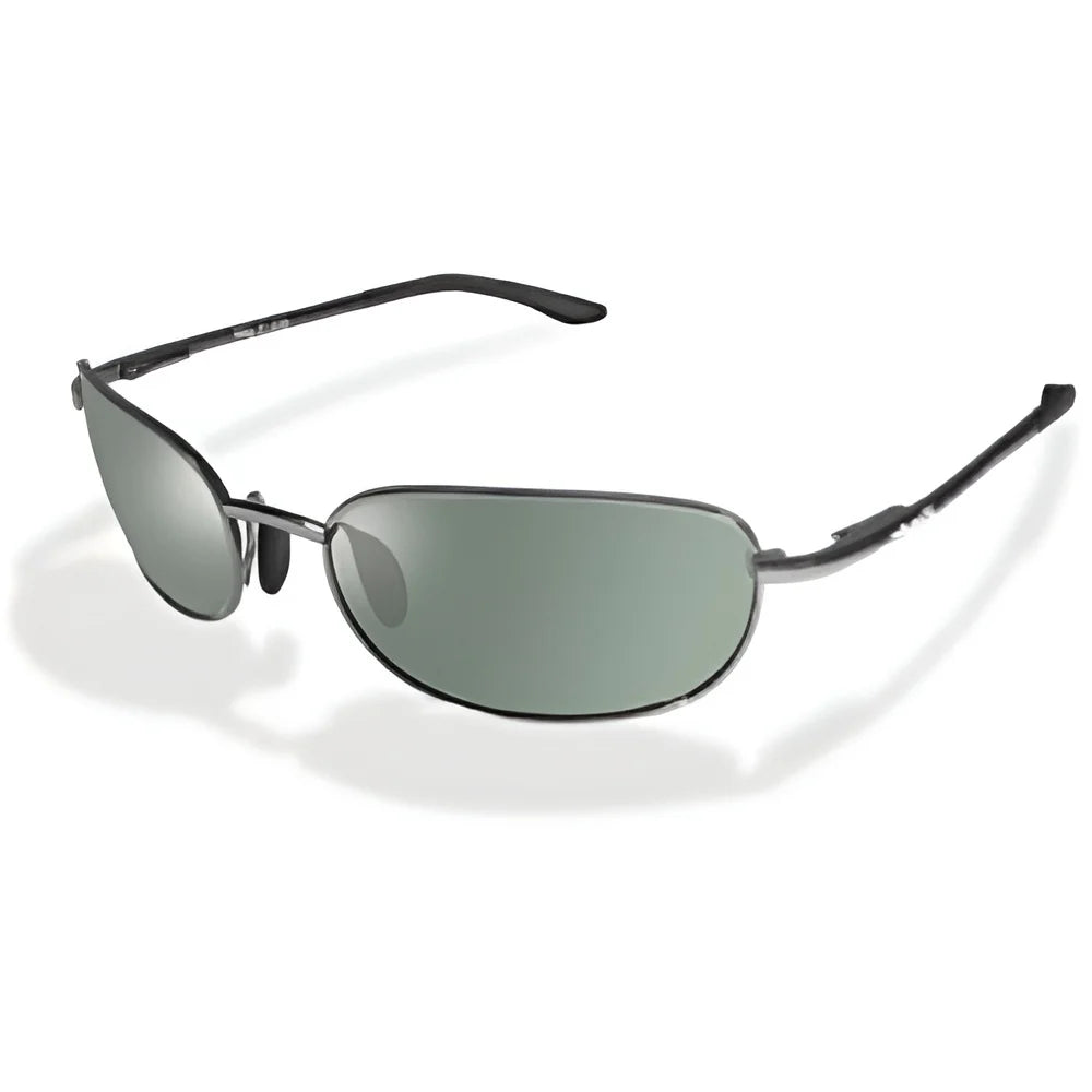 Gun Metal Wiley X 480 sunglasses by Wiley X provide superior protection with green-tinted lenses and sleek, thin arms displayed on a white background.