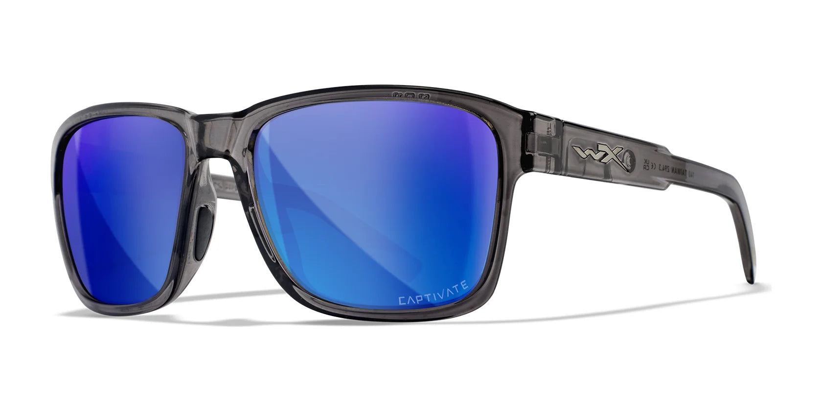 Wiley X TREK Sunglasses Gloss Crystal Dark Grey / CAPTIVATE™ Polarized Blue Mirror