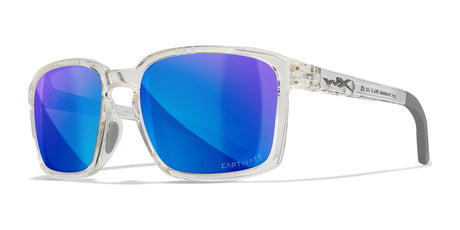 Wiley X ALFA Sunglasses Gloss Clear Crystal / CAPTIVATE™ Polarized Blue Mirror