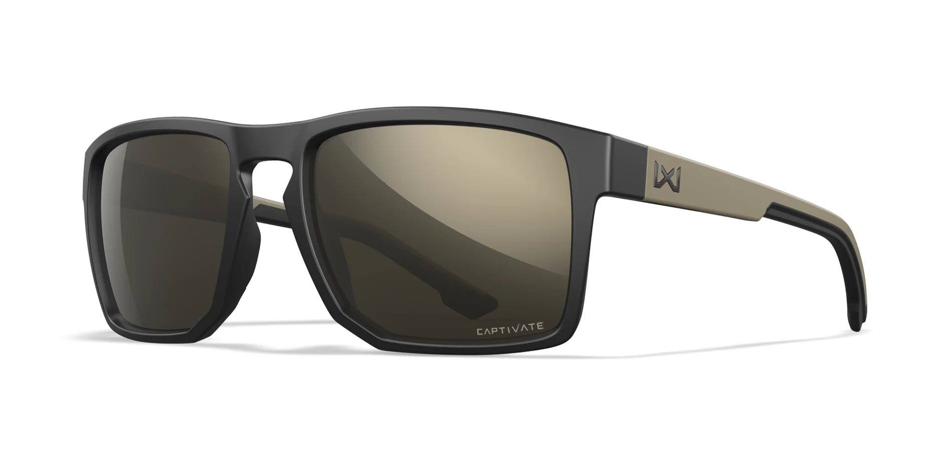 Wiley X FOUNDER Sunglasses Matte Black and Tan / CAPTIVATE™ Tungsten Mirror (Non-Polarized)