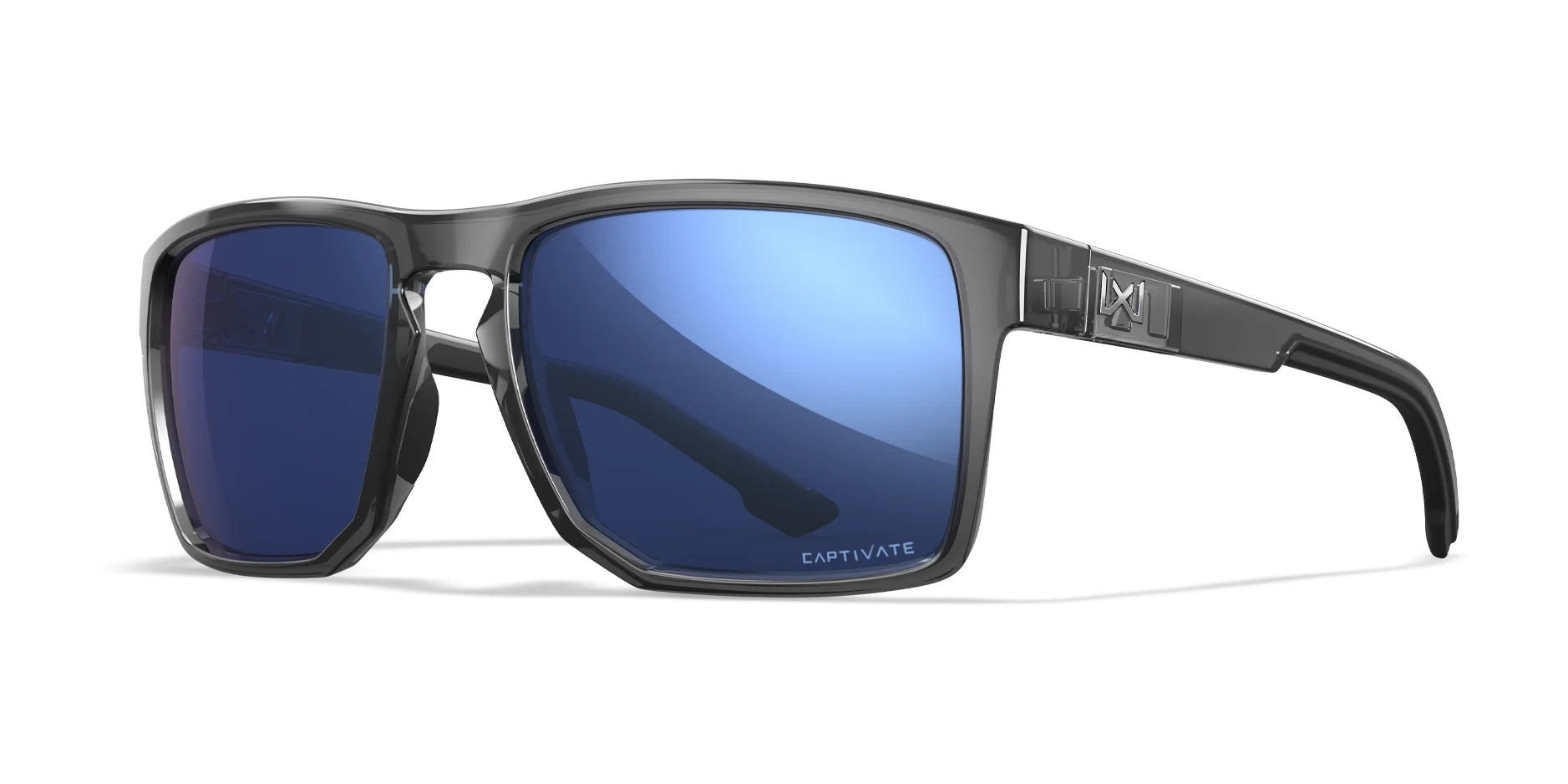 Wiley X FOUNDER Sunglasses Gloss Crystal Grey / CAPTIVATE™ Polarized Blue Mirror