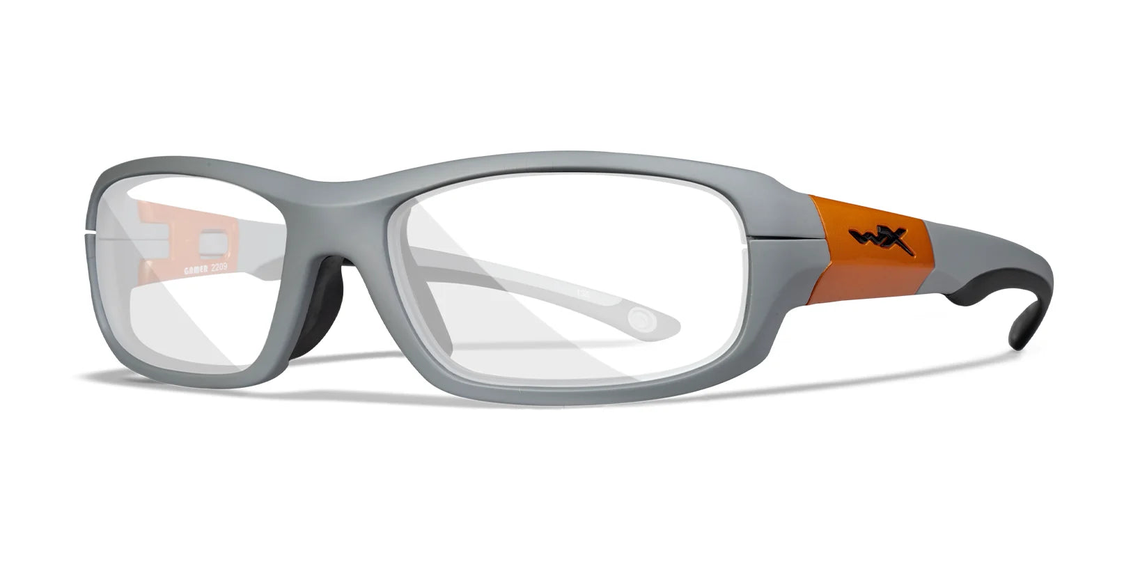 Wiley X GAMER Eyeglasses Matte Grey with Gloss Orange Frame / Clear