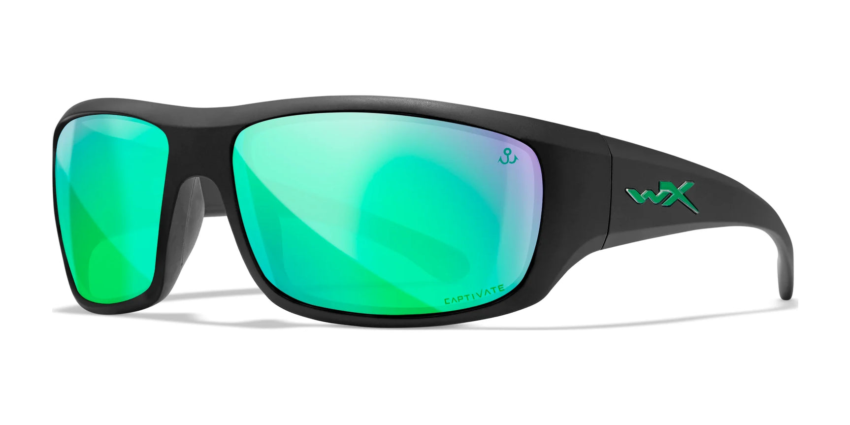 Wiley X OMEGA Safety Glasses Black / CAPTIVATE™ Polarized Green Mirror