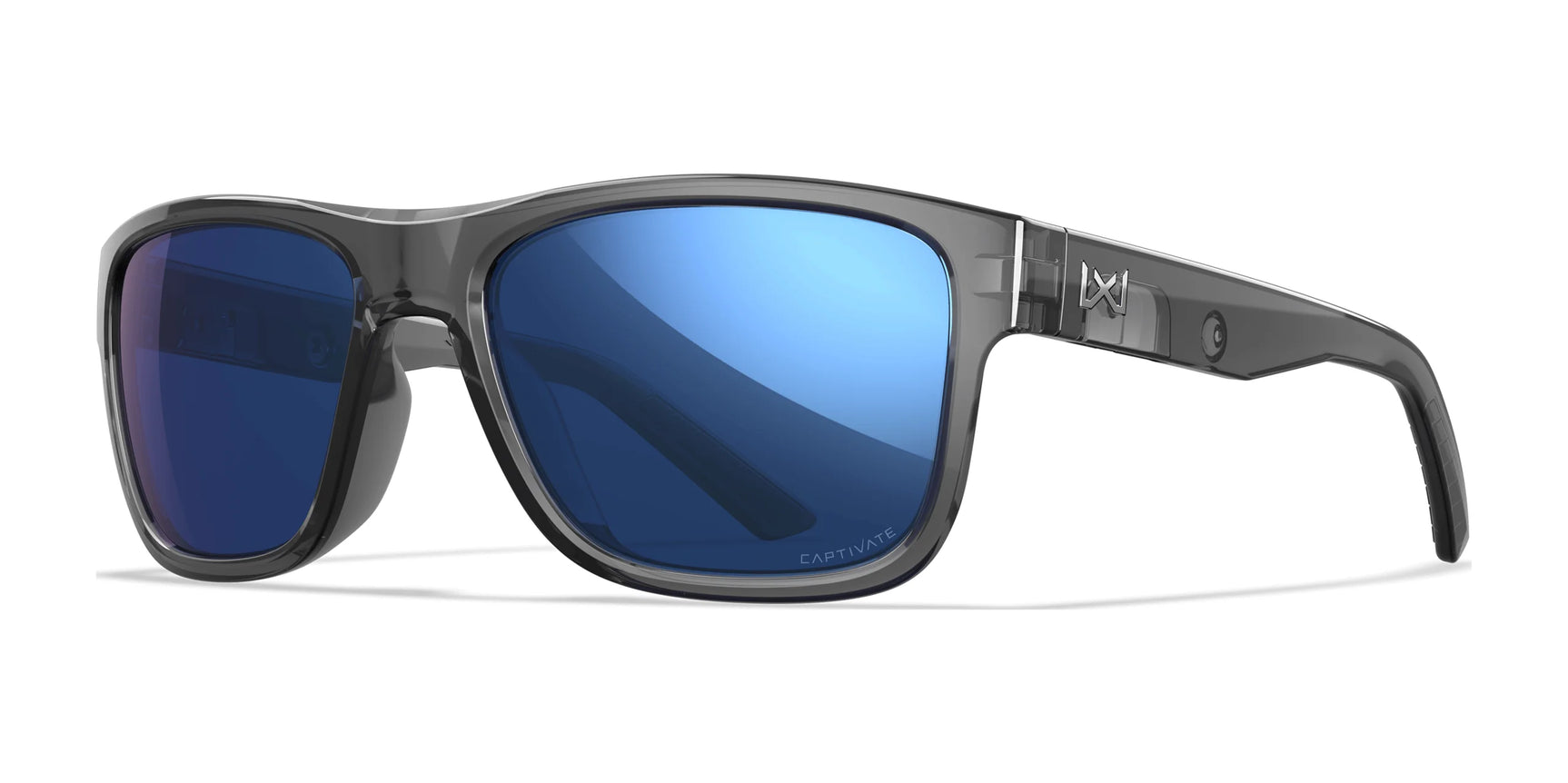 Wiley X OVATION Sunglasses Gloss Crystal Dark Grey / CAPTIVATE™ Polarized Blue Mirror