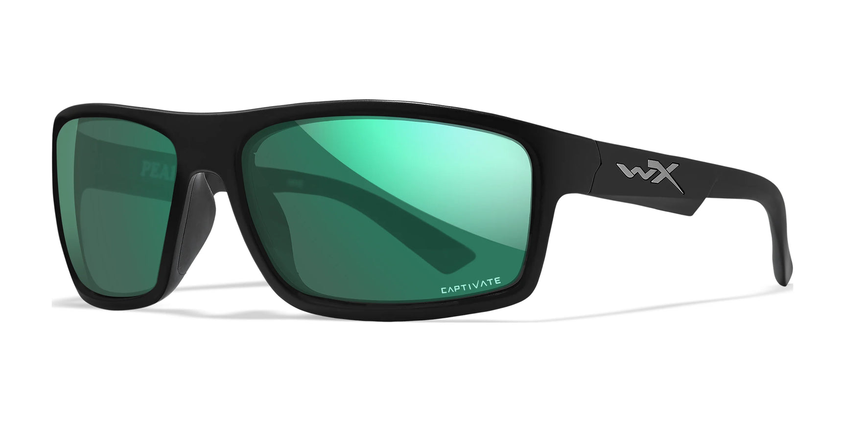 Wiley X PEAK Sunglasses Matte Black / CAPTIVATE™ Polarized Green Mirror