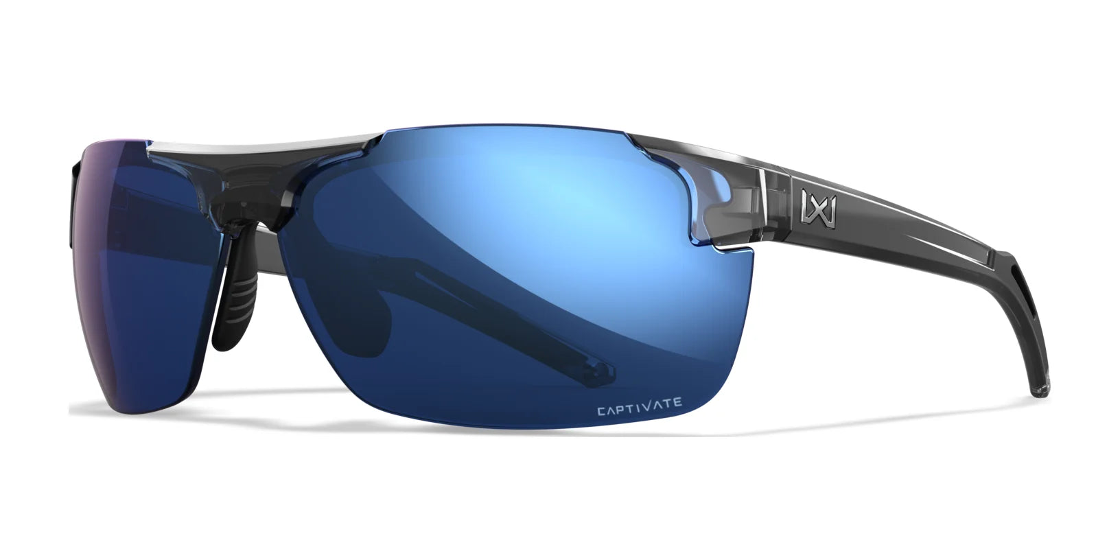 Wiley X PRIME Sunglasses Gloss Crystal Grey / CAPTIVATE™ Polarized Blue Mirror