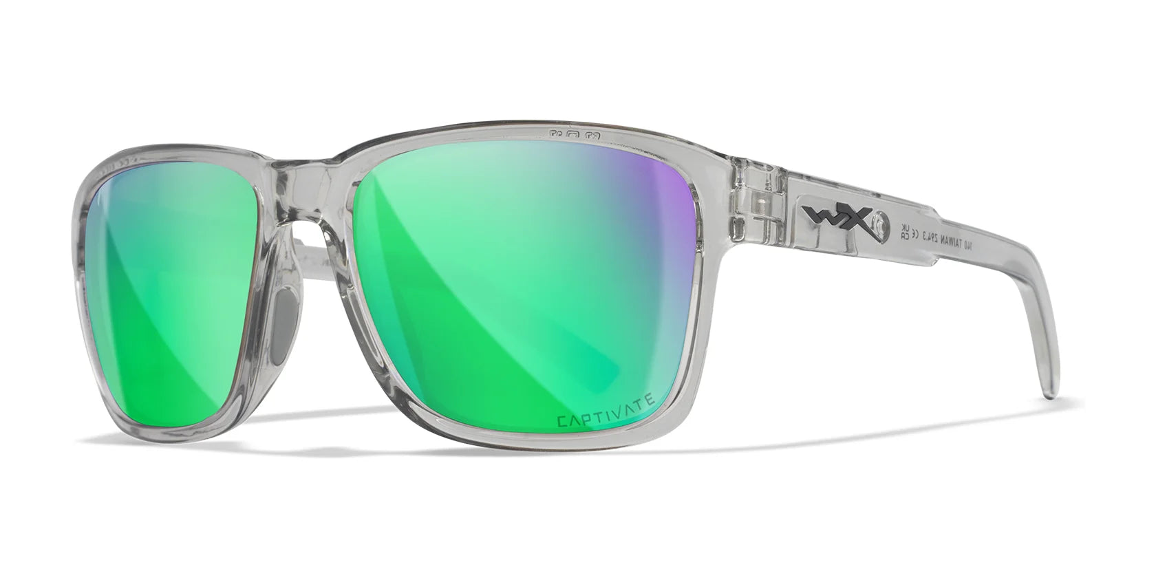 Wiley X TREK Sunglasses Gloss Crystal Light Grey / CAPTIVATE™ Polarized Green Mirror