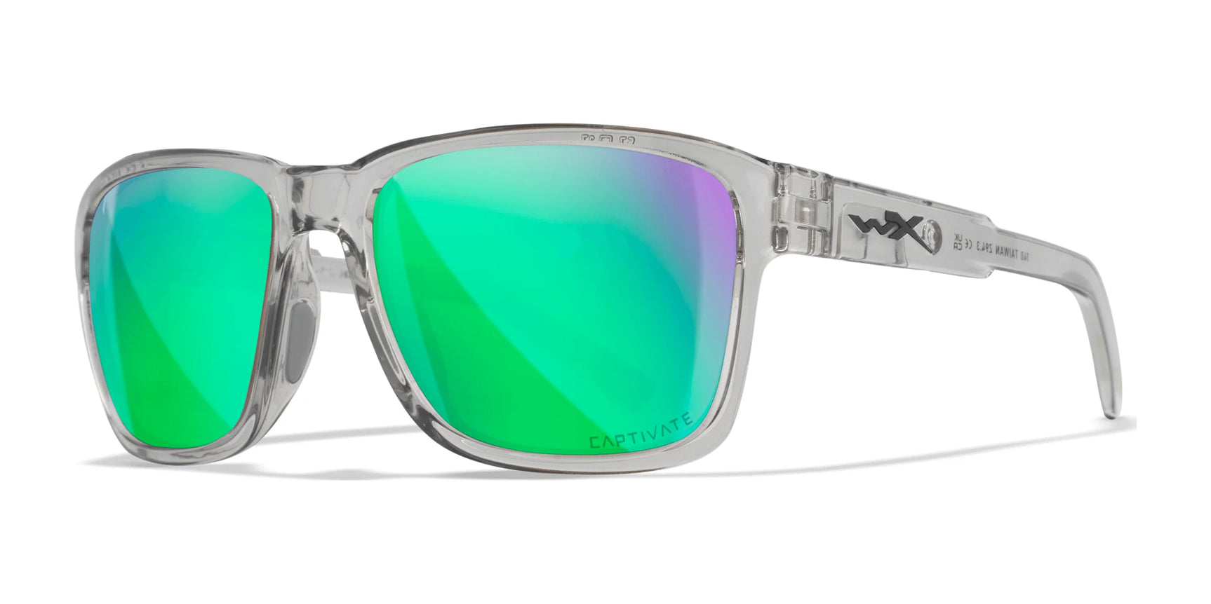 Wiley X TREK Sunglasses Gloss Crystal Light Grey / CAPTIVATE™ Polarized Green Mirror