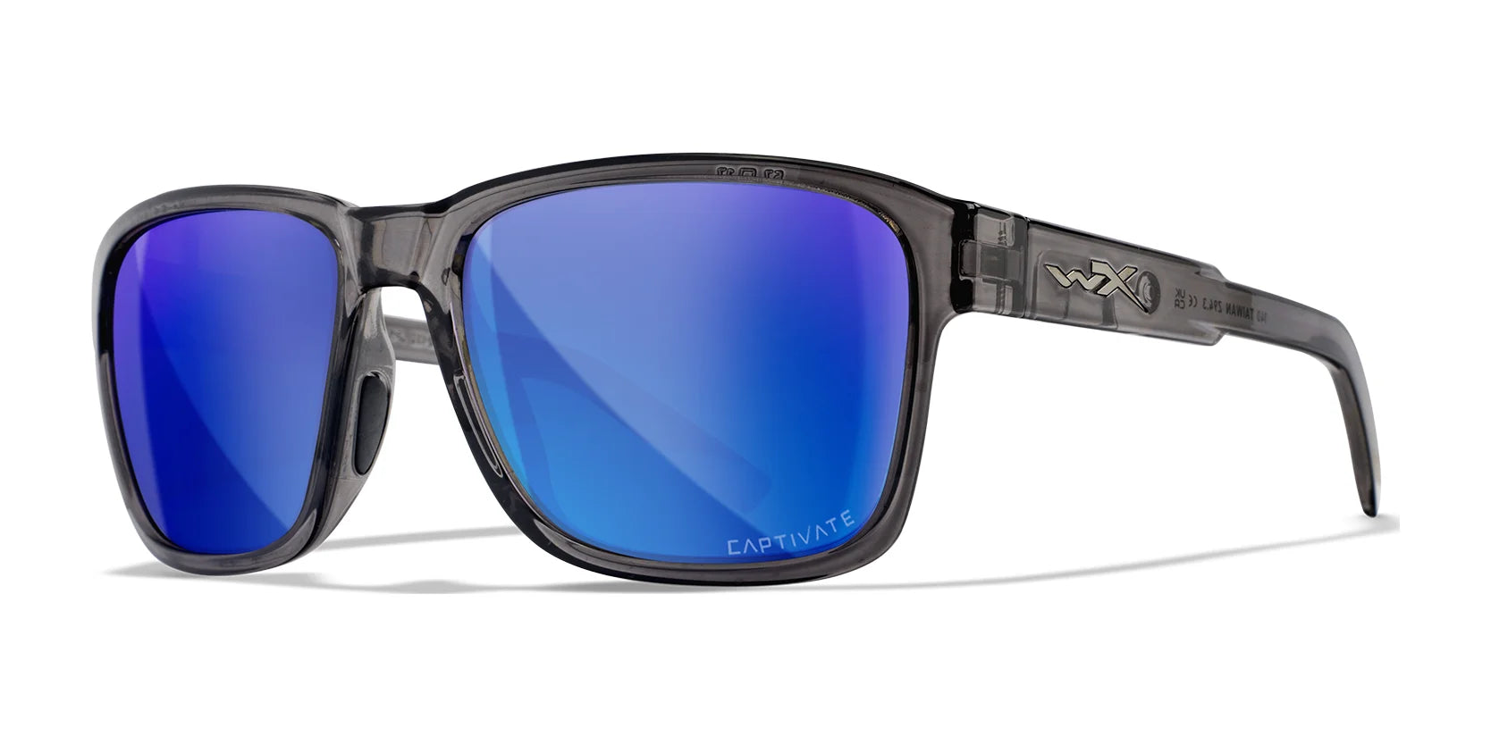 Wiley X TREK Sunglasses Gloss Crystal Dark Grey / CAPTIVATE™ Polarized Blue Mirror