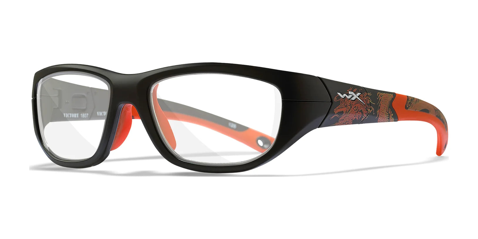 Wiley X VICTORY Eyeglasses Matte Black with Sonic Orange / Clear