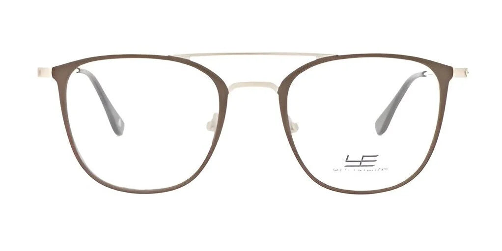 The Yeti CRYOLOGY Eyeglasses in size 50 feature a brown rectangular design with a thin metal frame and transparent lenses, meticulously crafted using premium glasses technology.