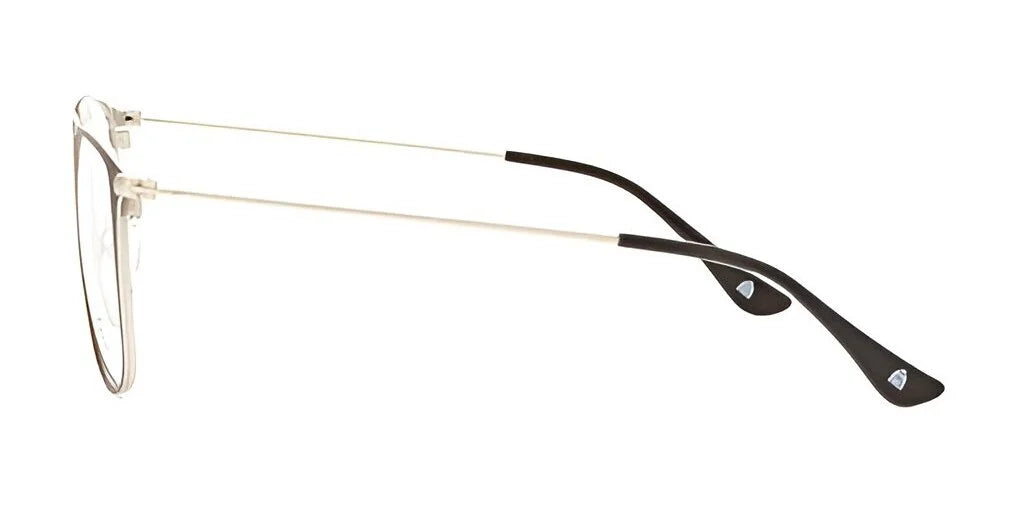 Side view of the Yeti CRYOLOGY Eyeglasses in Size 50, showcasing a high-quality design with slender metal frames, black temple tips, and clear lenses.