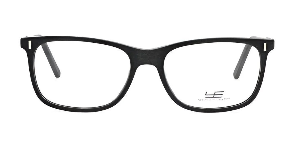 The Yeti FOSSILIZED Eyeglasses | Size 57 boast black rectangular frames with clear lenses, photographed from the front on a white background. Their distinctive fossilized design offers a bold addition to your style.