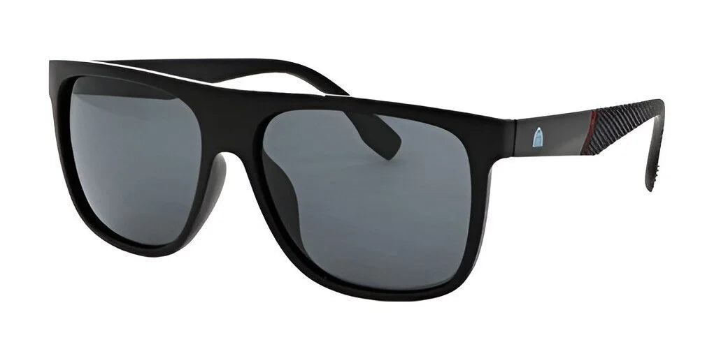 Introducing the Yeti NIPPY Sunglasses | Size 58: boasting sleek black rectangular frames and dark polarized lenses. These sunglasses for men feature a fashionable textured pattern on the temples, merging contemporary style with classic practicality.