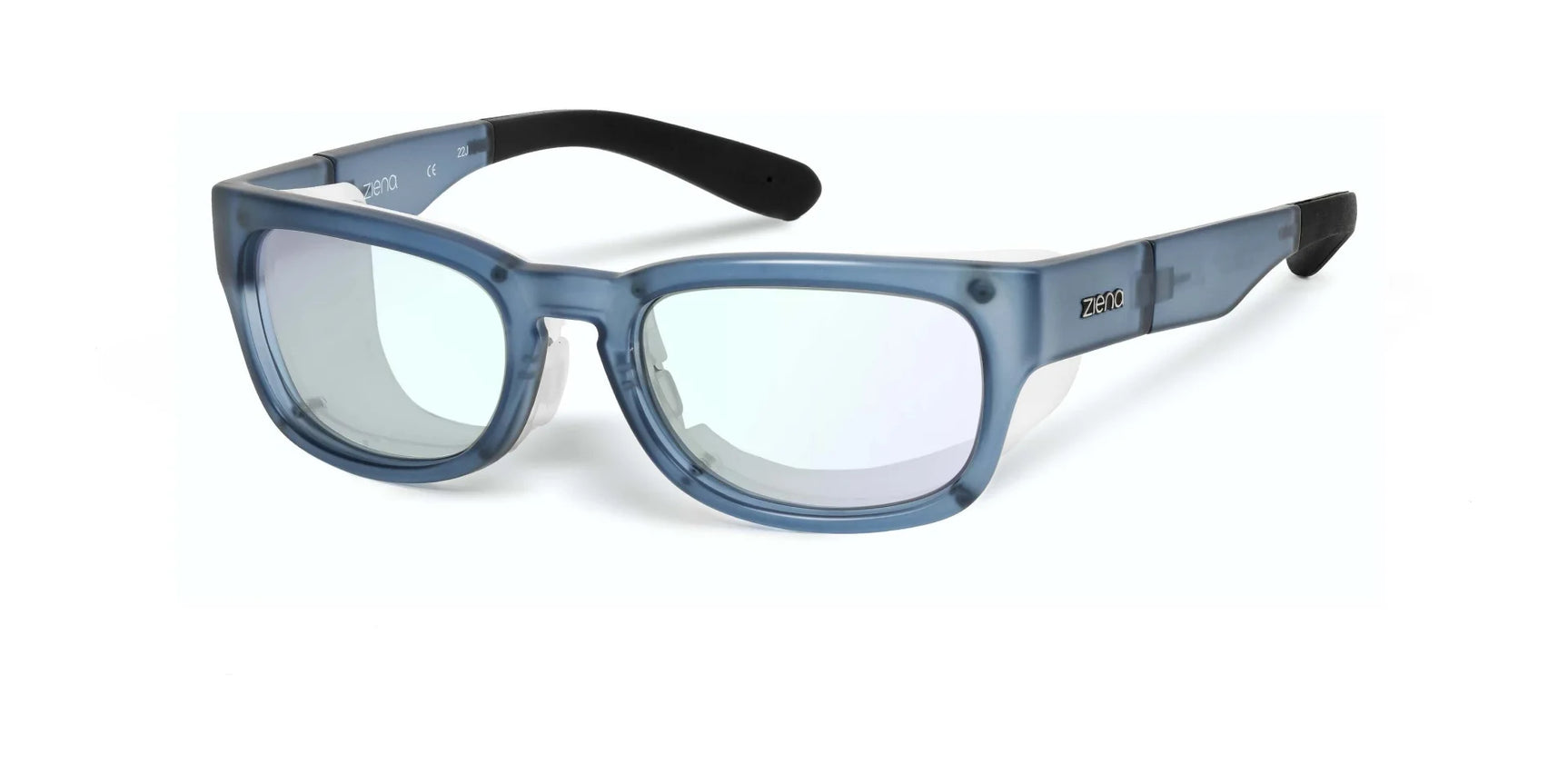 Ziena Kai Sunglasses, size 52, feature blue-tinted square lenses with black temple tips and UV protection, against a plain white background.
