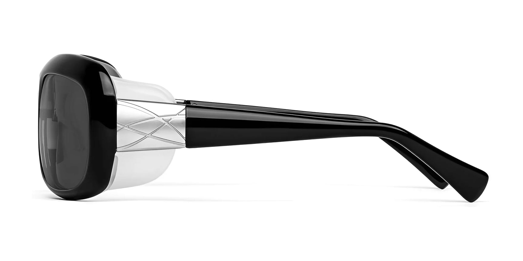 Side view of the Ziena Oasis Sunglasses | Size 61 in stylish black, featuring a silver decorative detail on the temples and exceptional optical clarity.