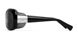 Side view of Ziena Oasis Sunglasses, in black with a silver X-patterned detail on the arms, offering exceptional UV protection and optical clarity, displayed on a white background.