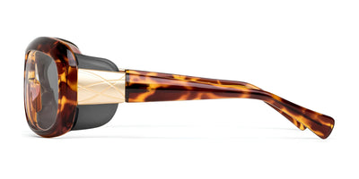 The Ziena Oasis Eyeglasses in Size 61 feature tortoiseshell design, gold accents, and thick square frames, providing stylish eye protection and moisture retention.